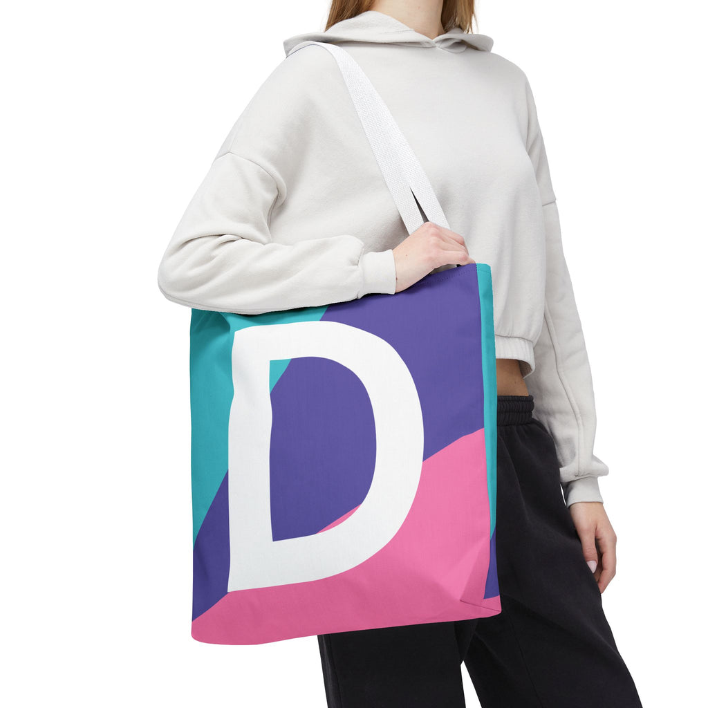 Monogram 'D' Colorblock Tote Bag — Personalized Initial D Shoulder Tote
