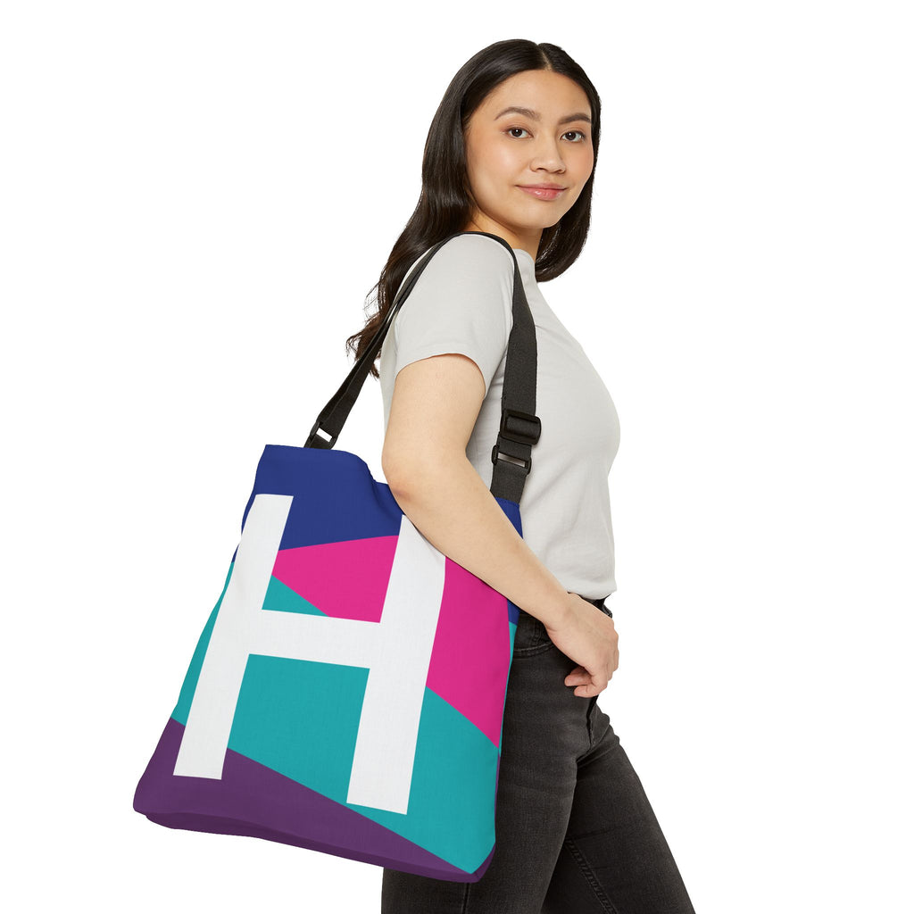 Initial Letter 'H' Colorblock Adjustable Tote Bag — Monogram Alphabet Shoulder Bag