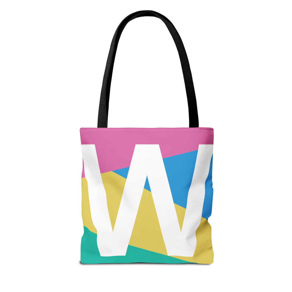 Monogram 'W' Colorblock Tote Bag — Personalized Initial W Shoulder Tote