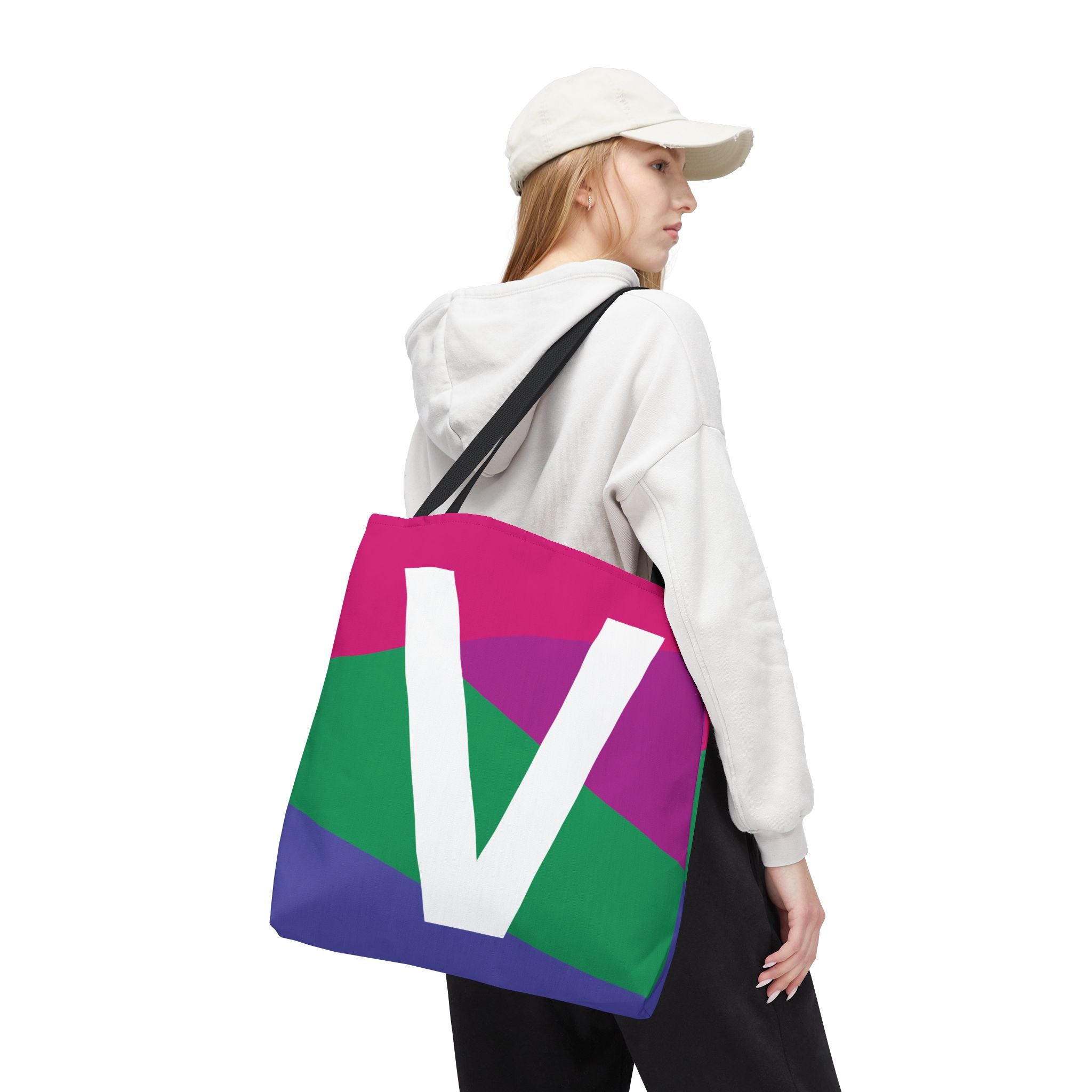 Monogram 'V' Colorblock Tote Bag — Personalized Initial V Shoulder Tote