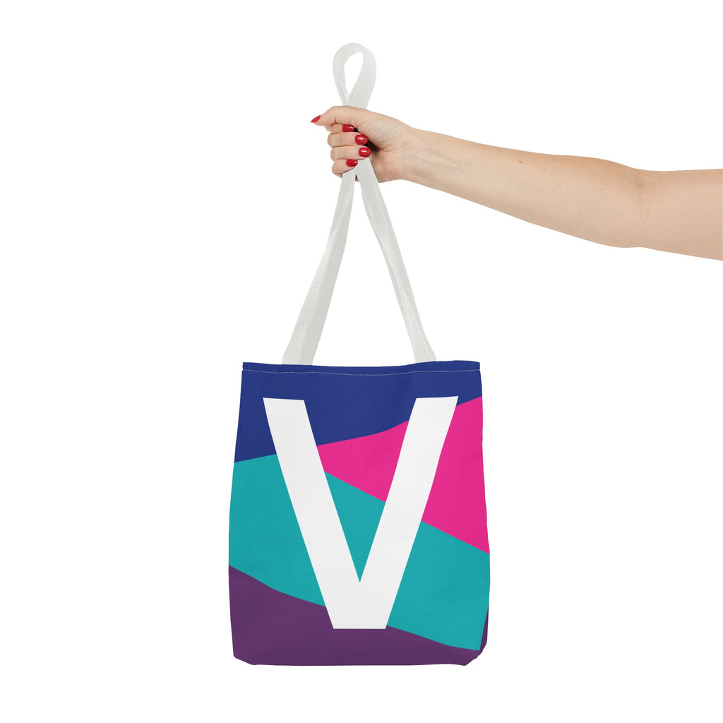 Monogram 'V' Colorblock Tote Bag — Personalized Initial V Shoulder Tote