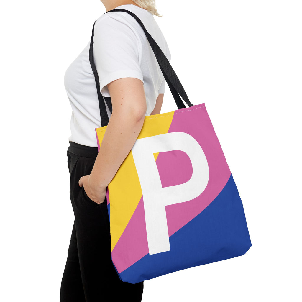 Monogram 'P' Colorblock Tote Bag — Personalized Initial P Shoulder Tote