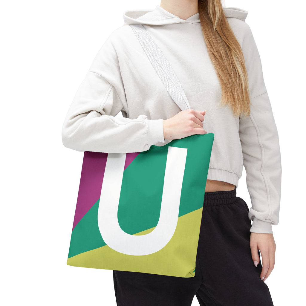 Monogram 'U' Colorblock Tote Bag — Personalized Initial U Shoulder Tote