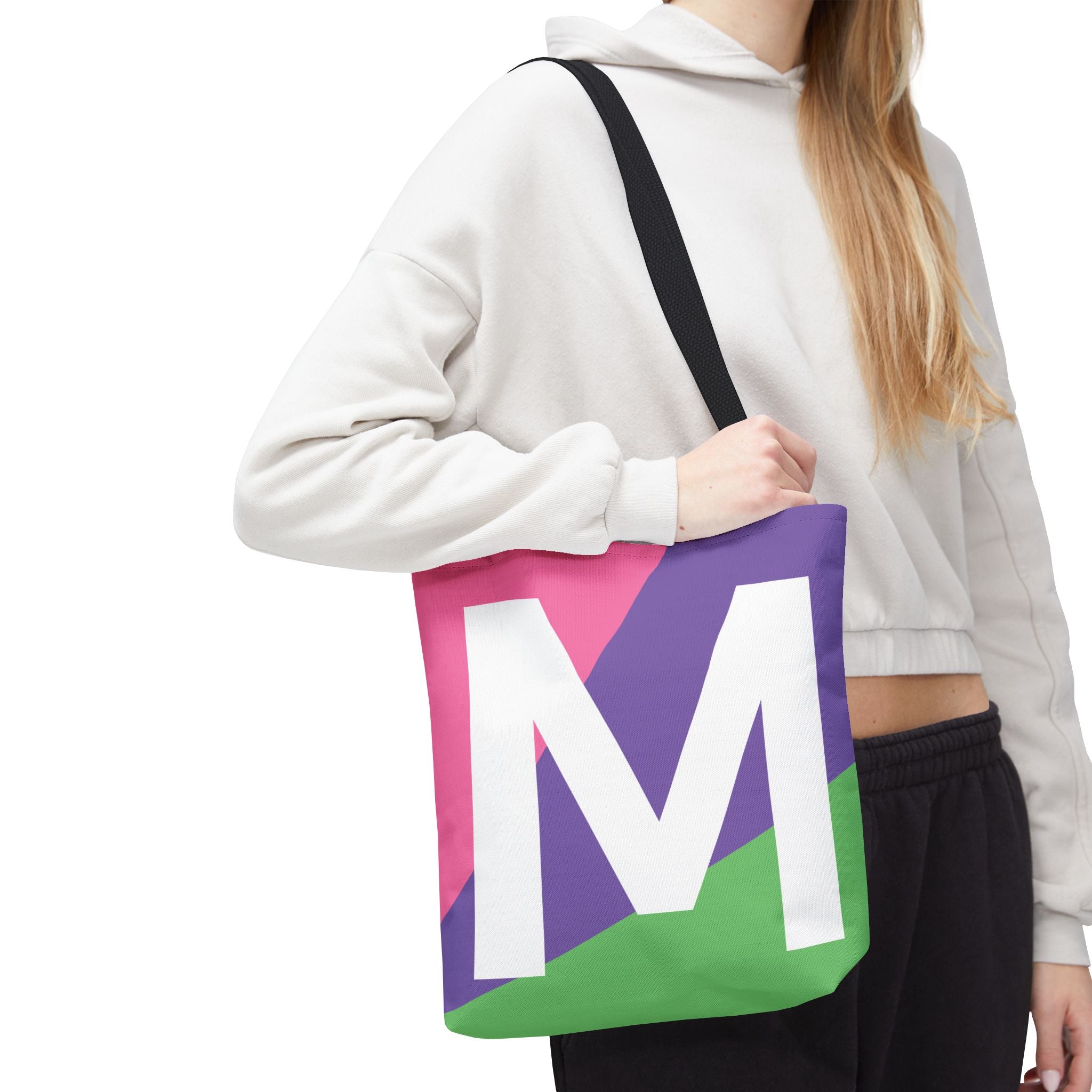 Monogram 'M' Colorblock Tote Bag — Personalized Initial M Shoulder Tote