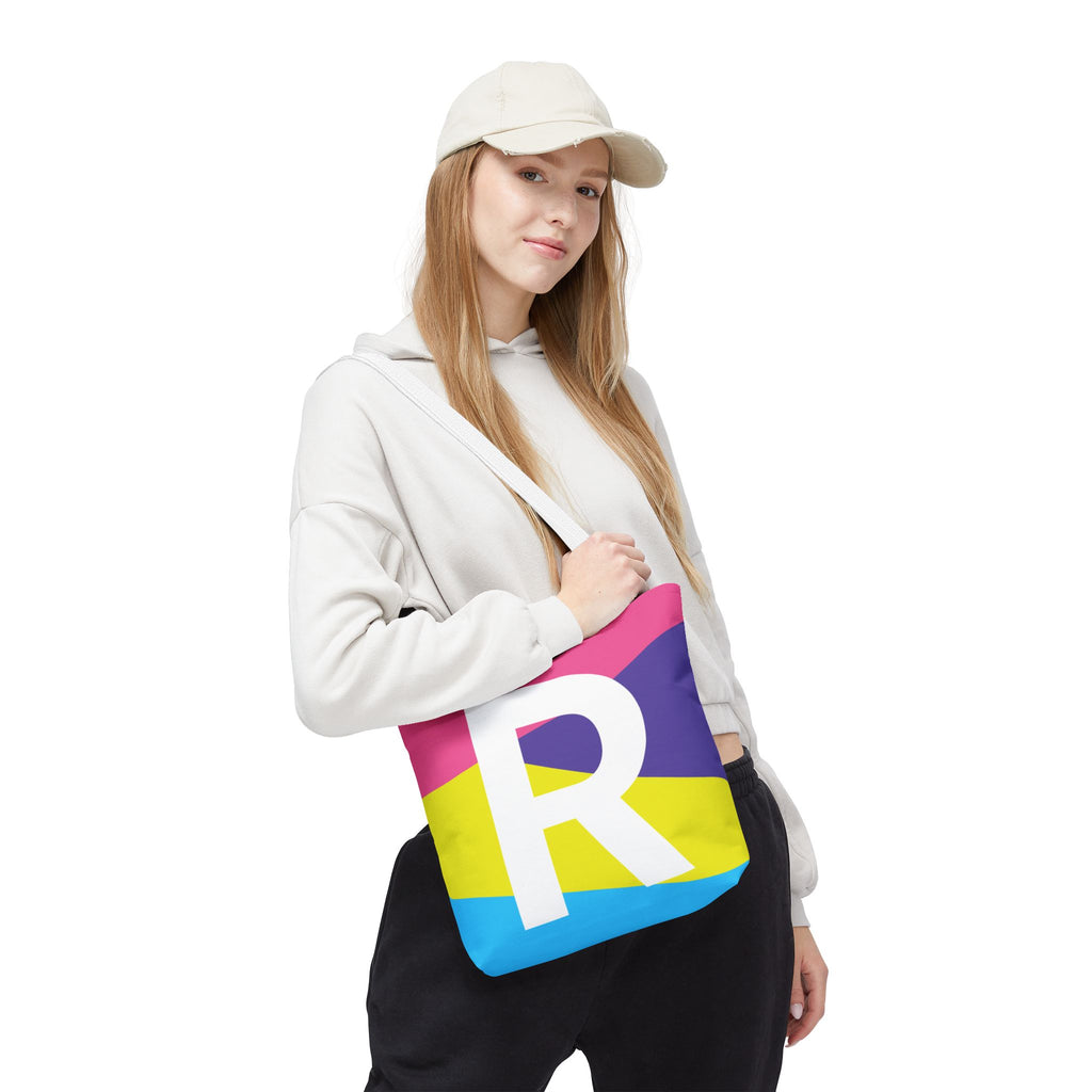 Monogram 'R' Colorblock Tote Bag — Personalized Initial R Shoulder Tote