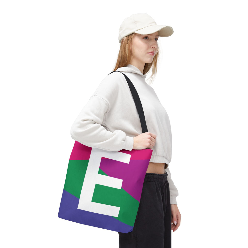 Monogram 'E' Colorblock Tote Bag — Personalized Initial E Shoulder Tote