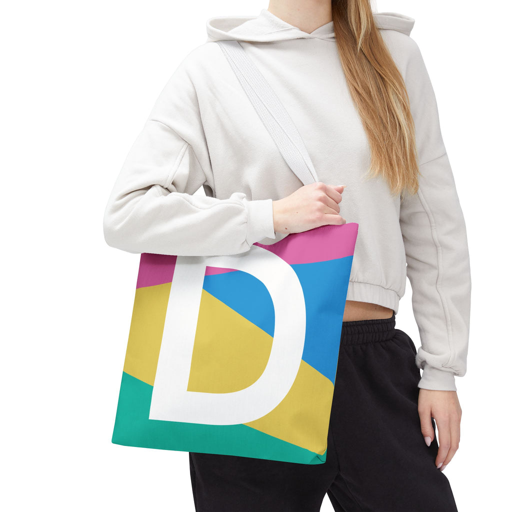 Monogram 'D' Colorblock Tote Bag — Personalized Initial D Shoulder Tote