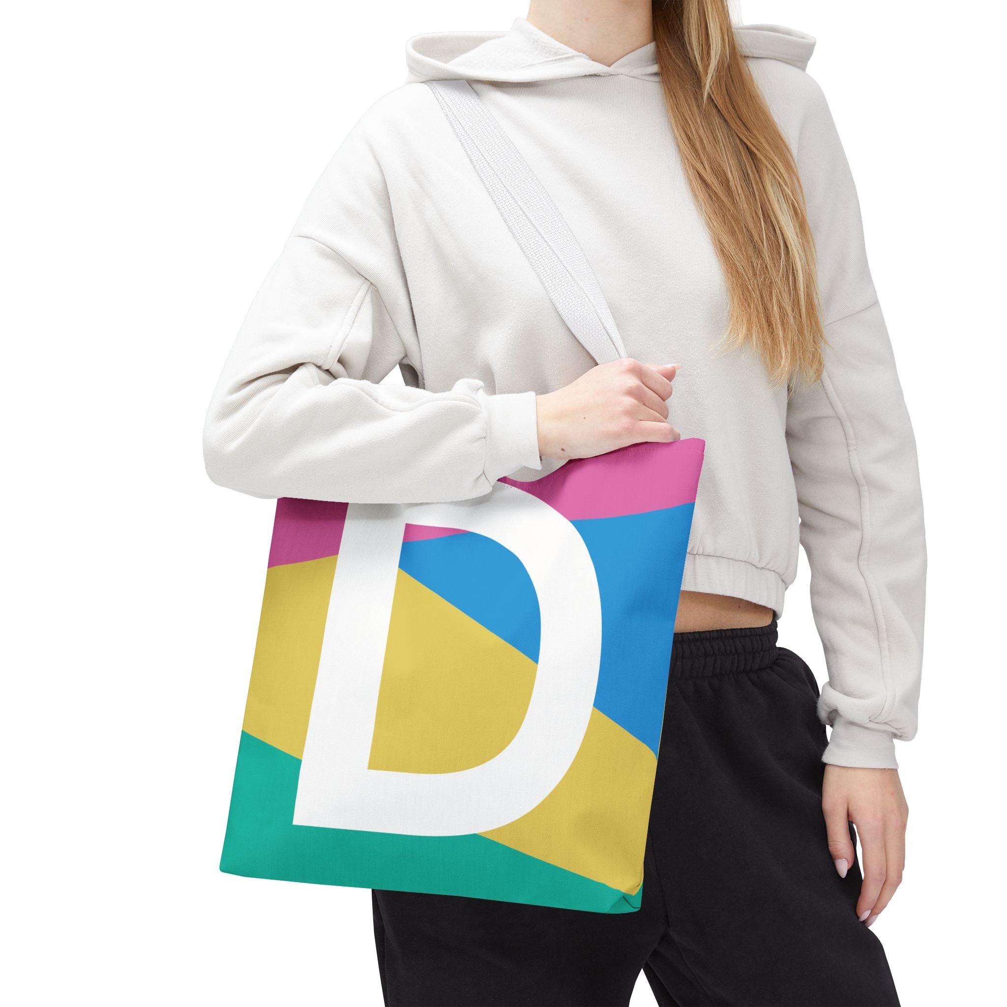 Monogram 'D' Colorblock Tote Bag — Personalized Initial D Shoulder Tote