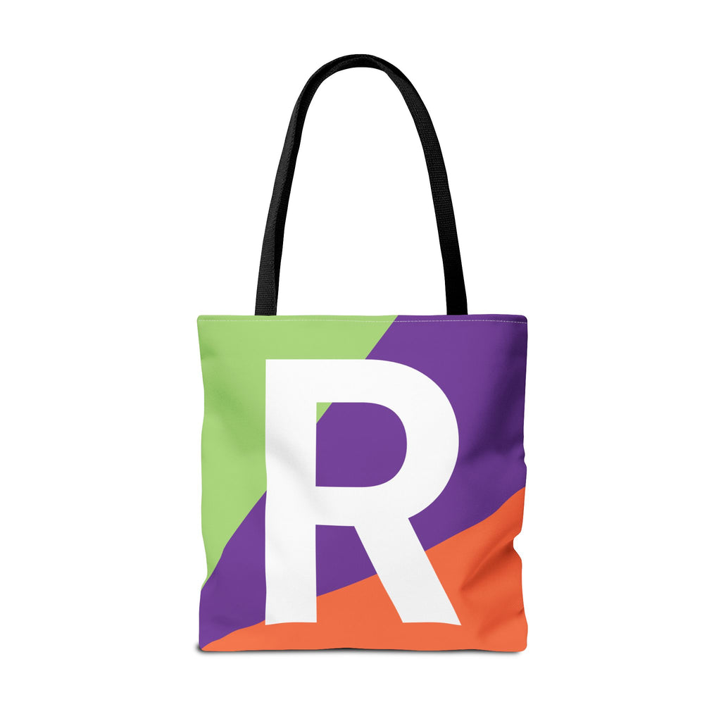 Monogram 'R' Colorblock Tote Bag — Personalized Initial R Shoulder Tote