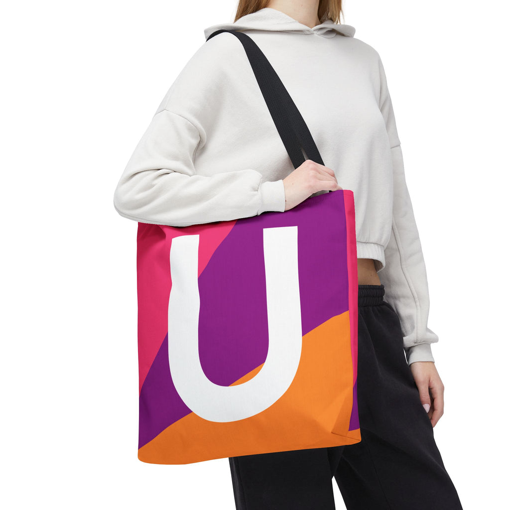 Monogram 'U' Colorblock Tote Bag — Personalized Initial U Shoulder Tote