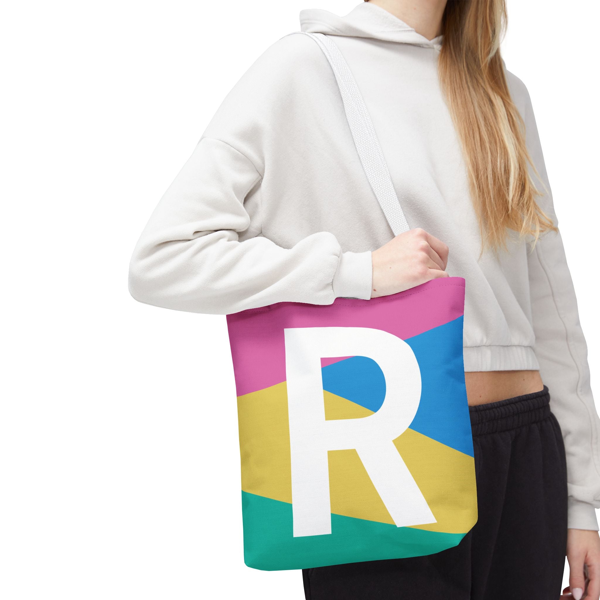 Monogram 'R' Colorblock Tote Bag — Personalized Initial R Shoulder Tote