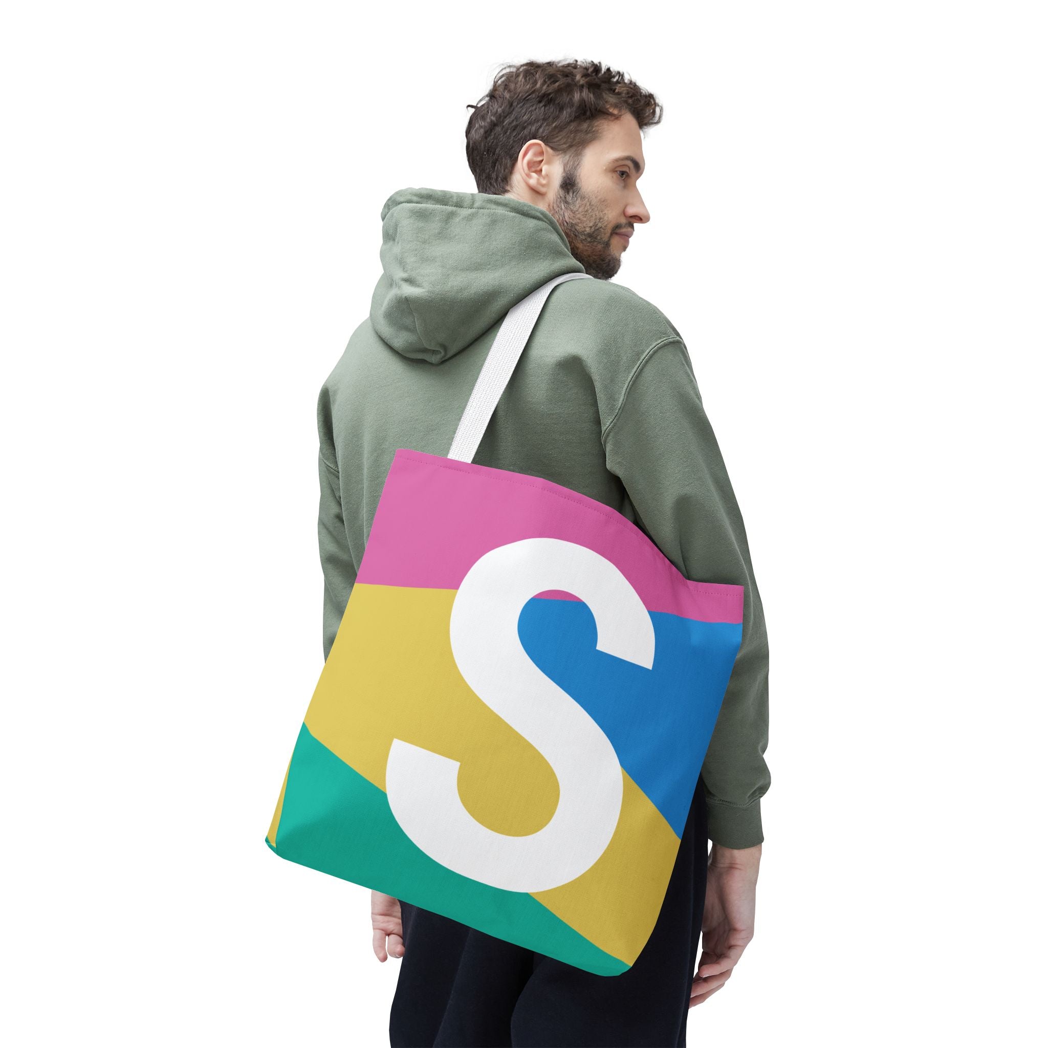 Monogram 'S' Colorblock Tote Bag — Personalized Initial S Shoulder Tote