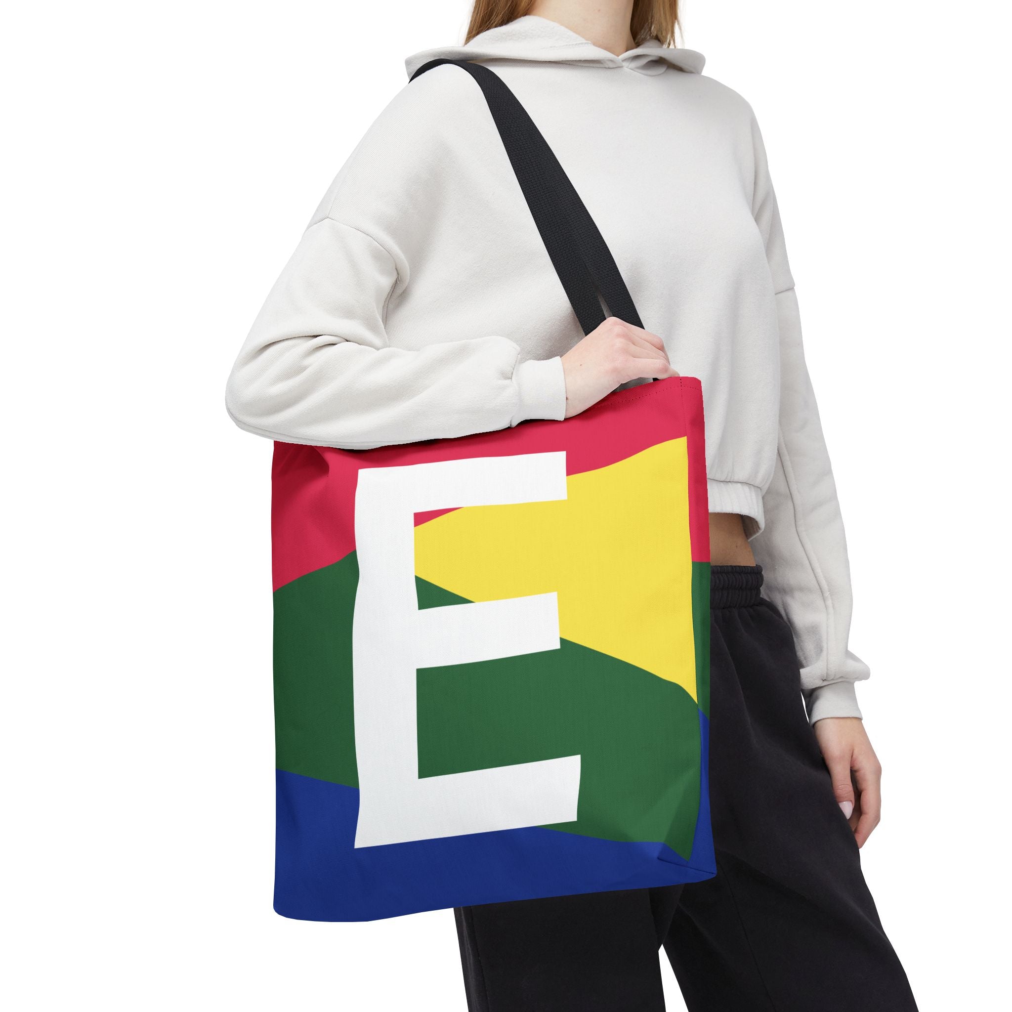 Monogram 'E' Colorblock Tote Bag — Personalized Initial E Shoulder Tote