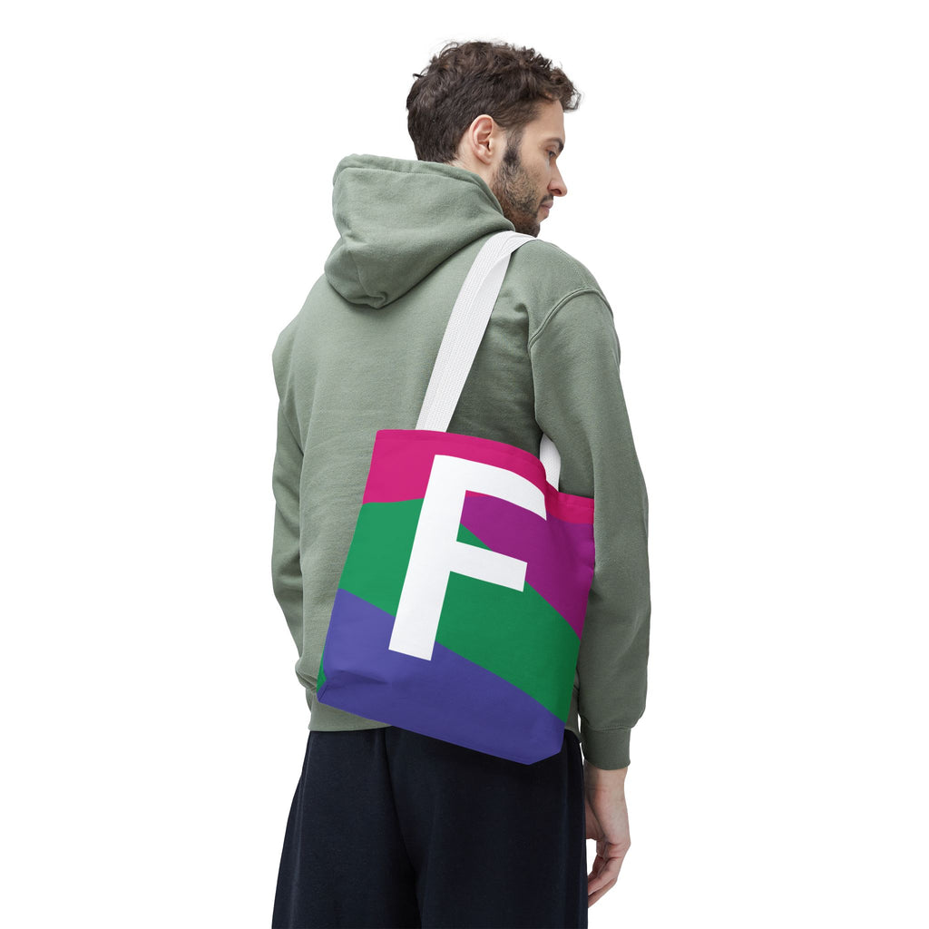 Monogram 'F' Colorblock Tote Bag — Personalized Initial F Shoulder Tote