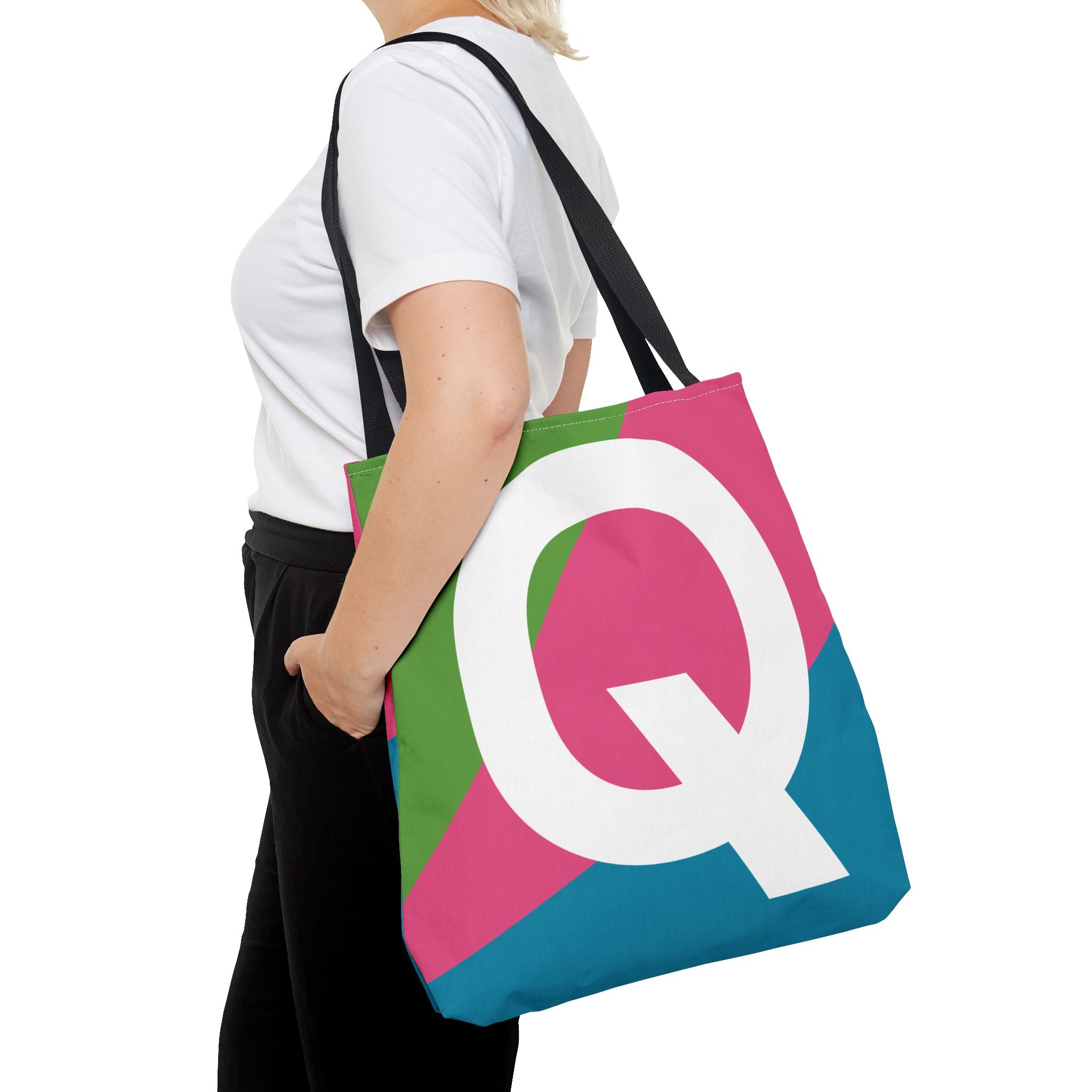 Monogram 'Q' Colorblock Tote Bag — Personalized Initial Q Shoulder Tote