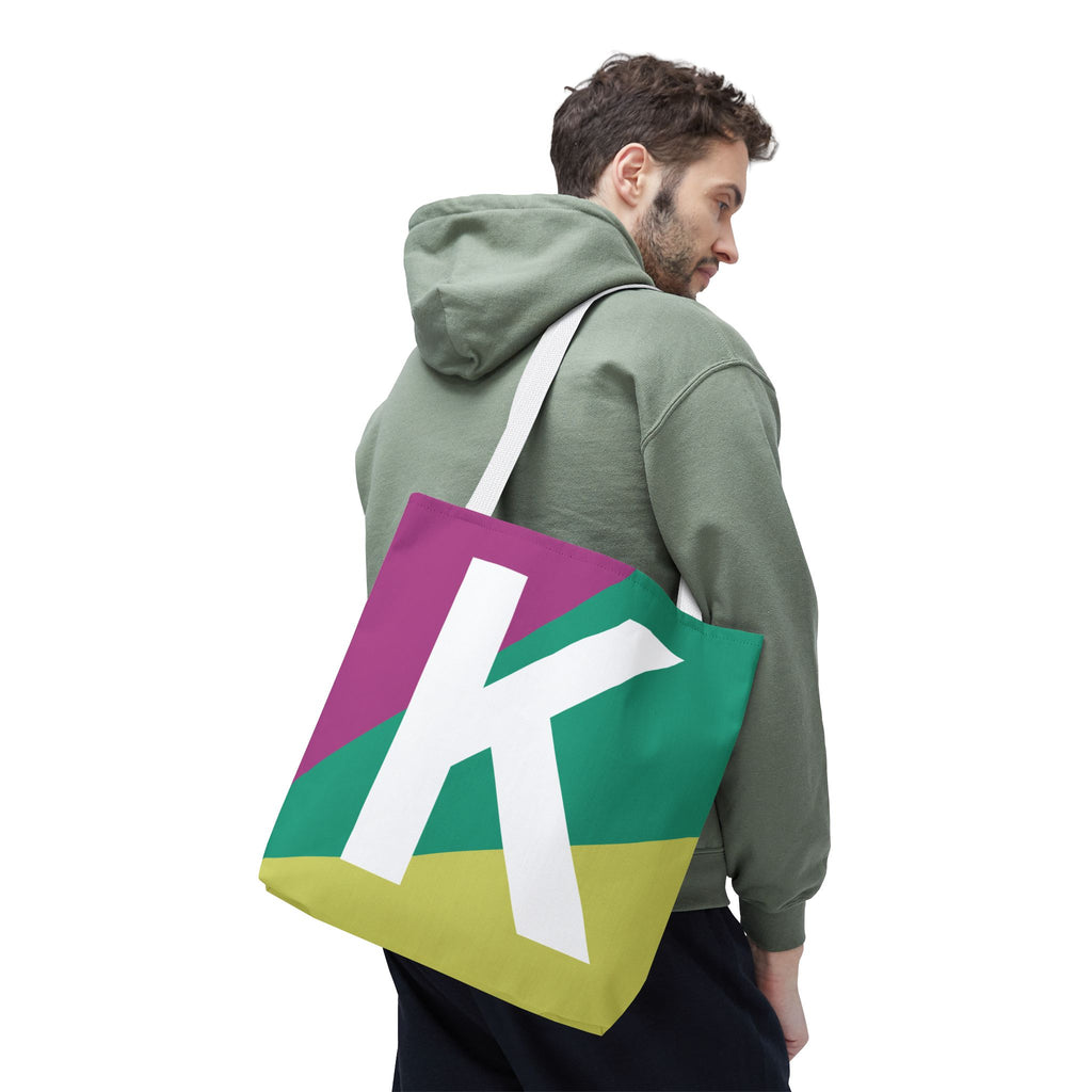 Monogram 'K' Colorblock Tote Bag — Personalized Initial K Shoulder Tote