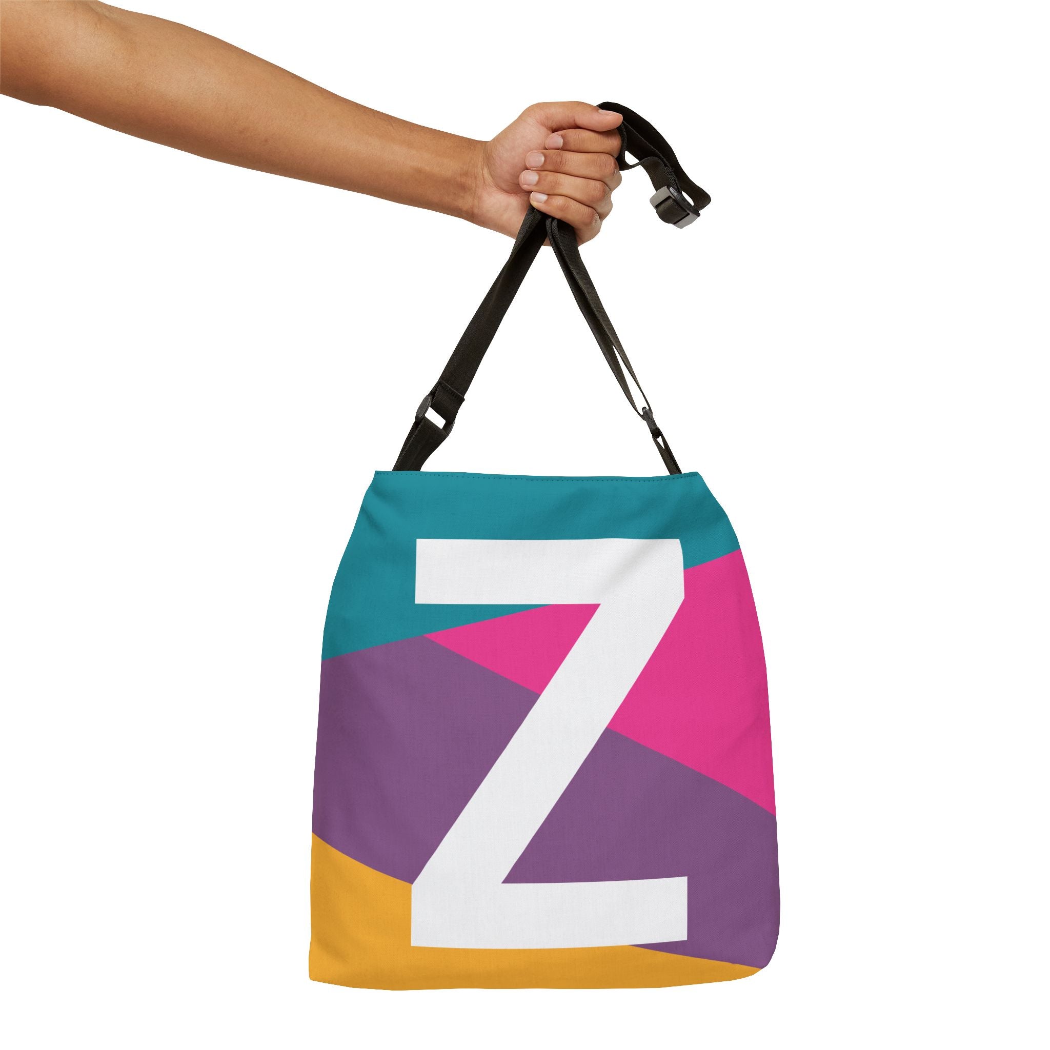 Initial Letter 'Z' Colorblock Adjustable Tote Bag — Monogram Alphabet Shoulder Bag
