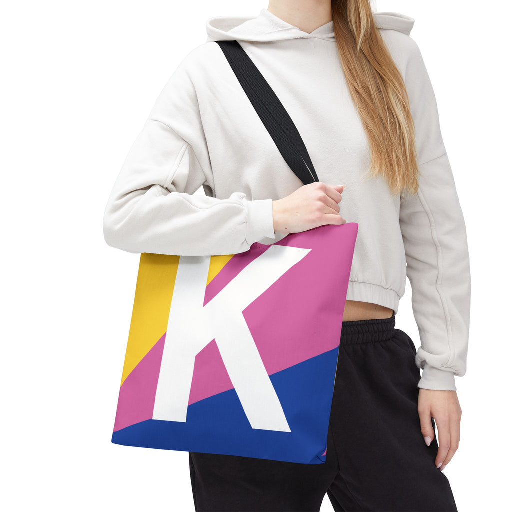Monogram 'K' Colorblock Tote Bag — Personalized Initial K Shoulder Tote