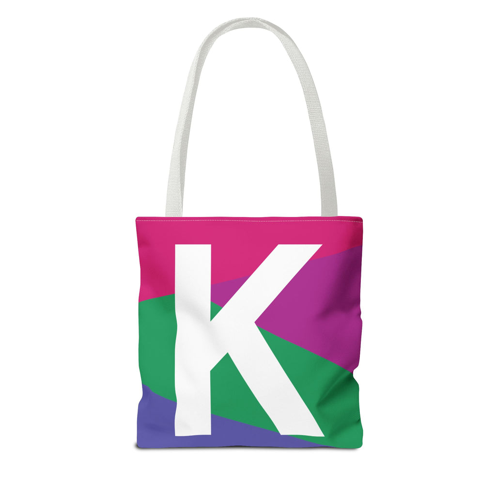 Monogram 'K' Colorblock Tote Bag — Personalized Initial K Shoulder Tote