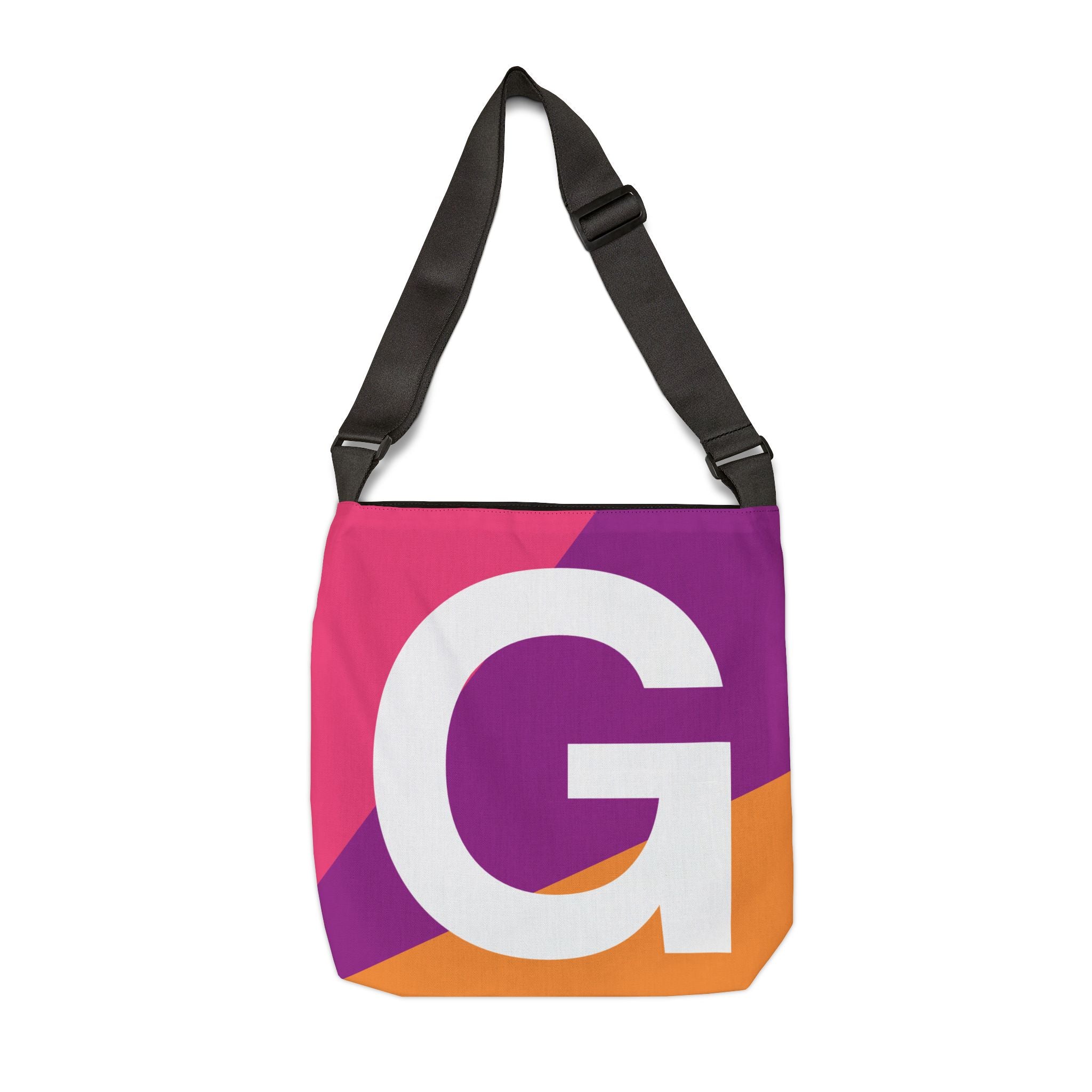 Initial Letter 'G' Colorblock Adjustable Tote Bag — Monogram Alphabet Shoulder Bag