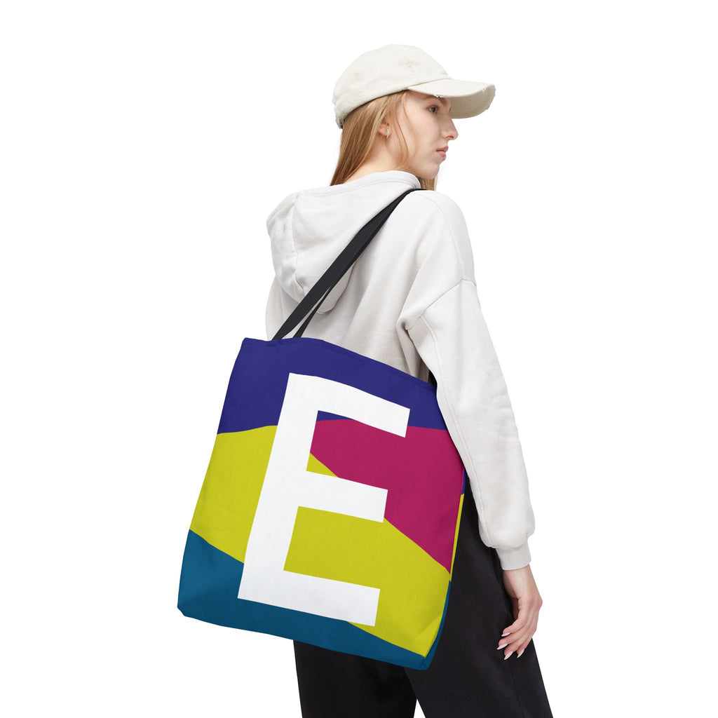 Monogram 'E' Colorblock Tote Bag — Personalized Initial E Shoulder Tote