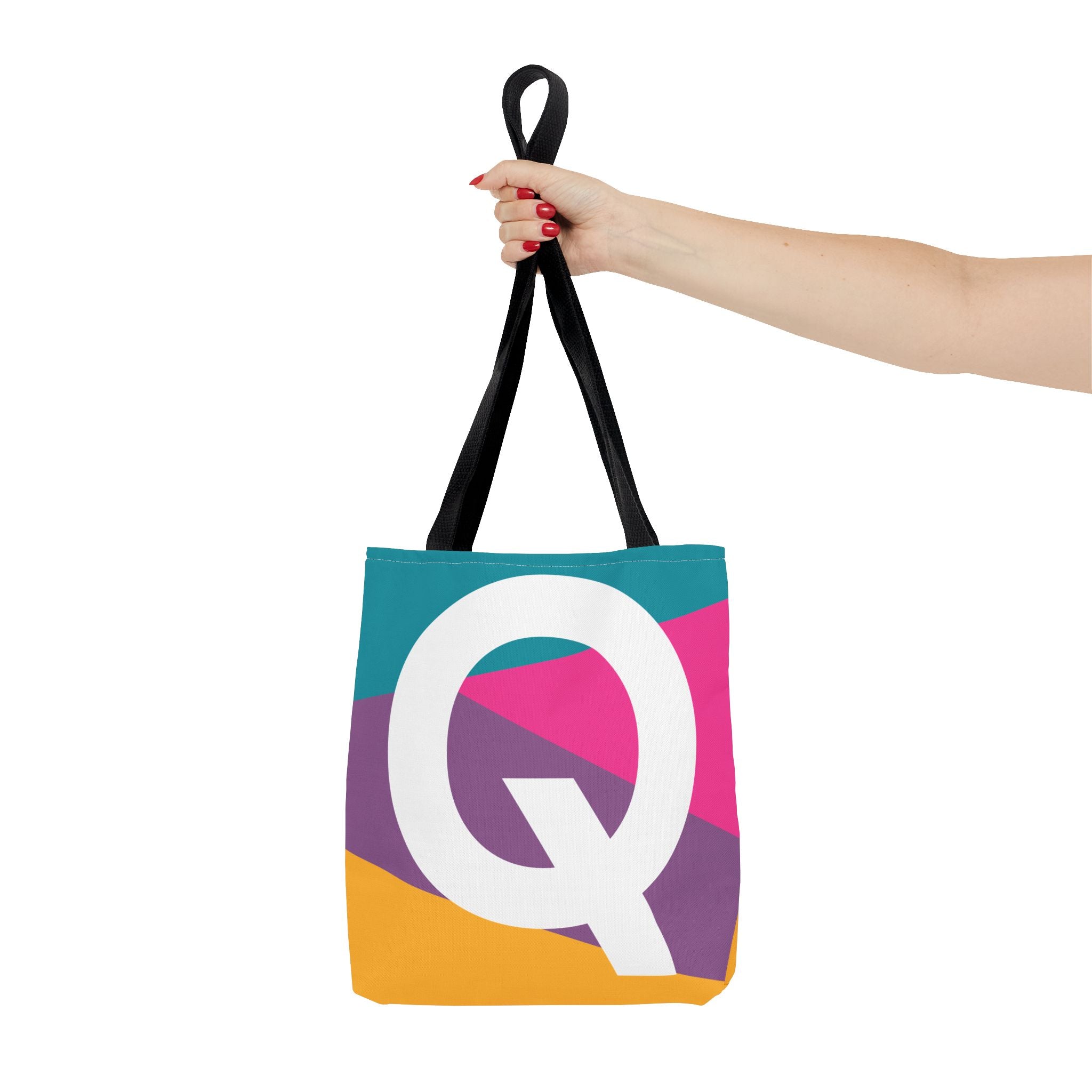 Monogram 'Q' Colorblock Tote Bag — Personalized Initial Q Shoulder Tote