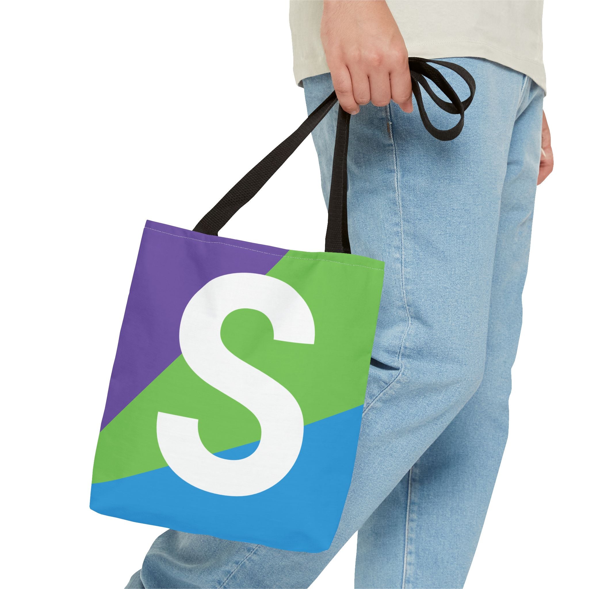 Monogram 'S' Colorblock Tote Bag — Personalized Initial S Shoulder Tote