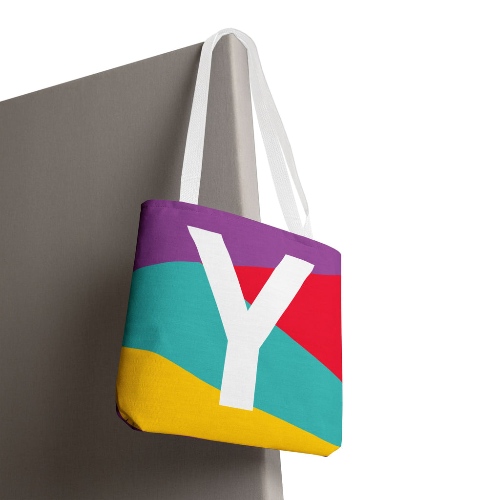 Monogram 'Y' Colorblock Tote Bag — Personalized Initial Y Shoulder Tote