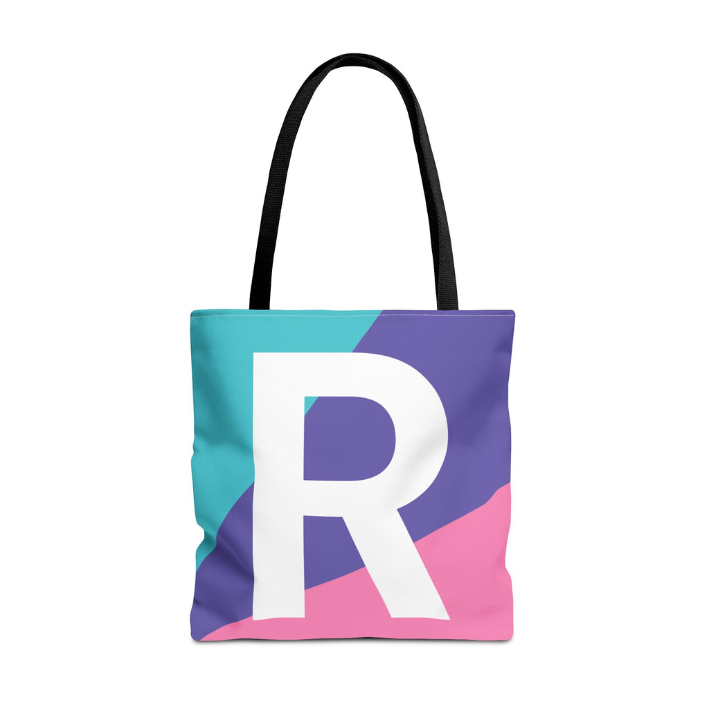 Monogram 'R' Colorblock Tote Bag — Personalized Initial R Shoulder Tote