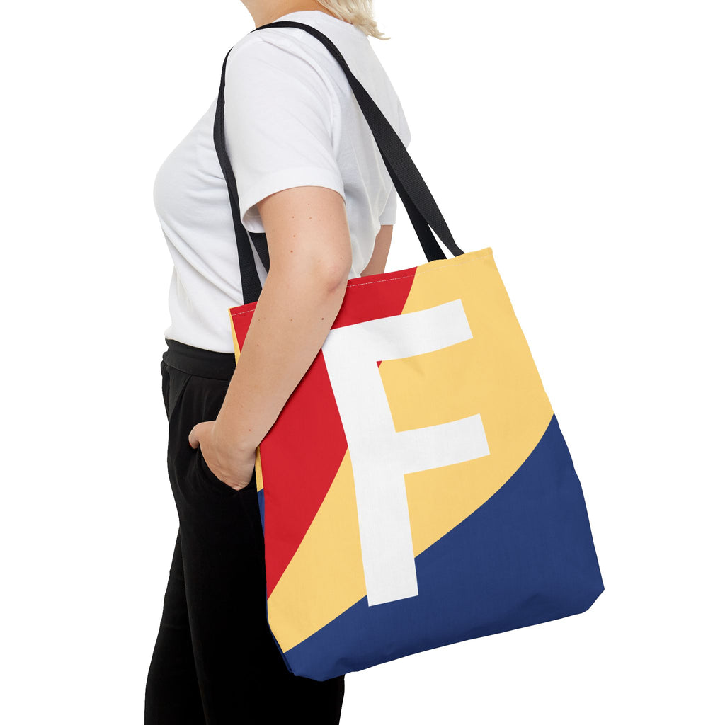 Monogram 'F' Colorblock Tote Bag — Personalized Initial F Shoulder Tote