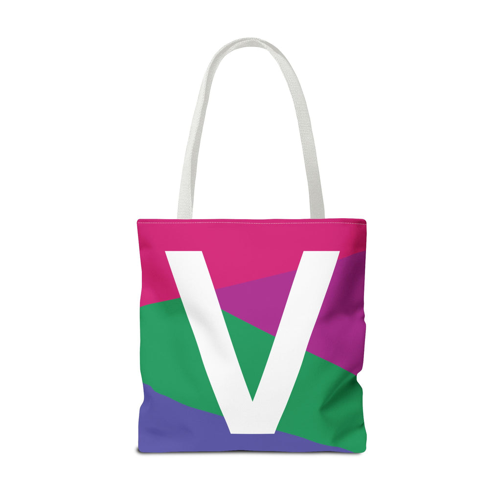 Monogram 'V' Colorblock Tote Bag — Personalized Initial V Shoulder Tote