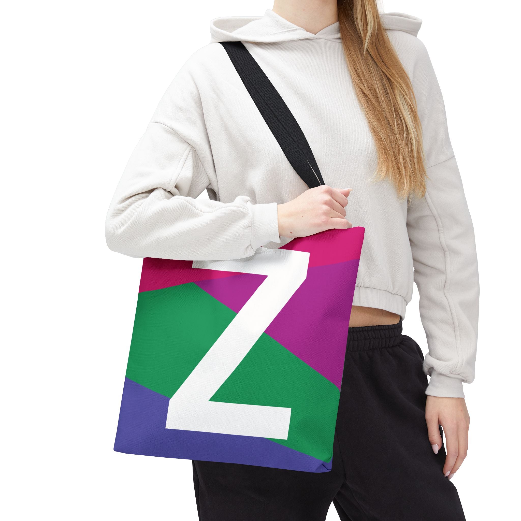 Monogram 'Z' Colorblock Tote Bag — Personalized Initial Z Shoulder Tote