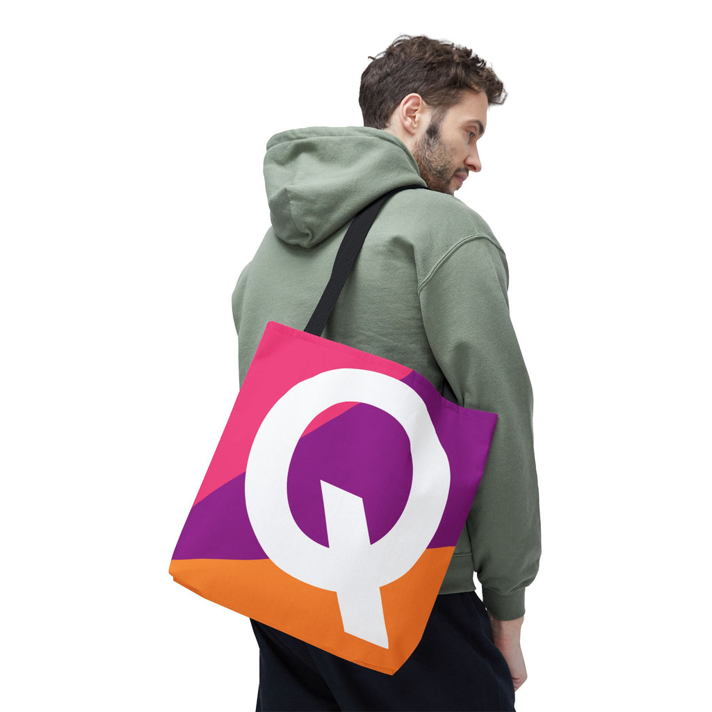 Monogram 'Q' Colorblock Tote Bag — Personalized Initial Q Shoulder Tote