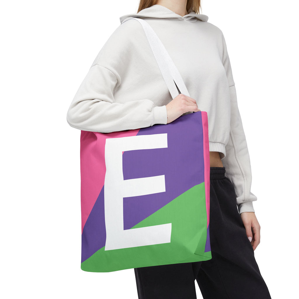 Monogram 'E' Colorblock Tote Bag — Personalized Initial E Shoulder Tote
