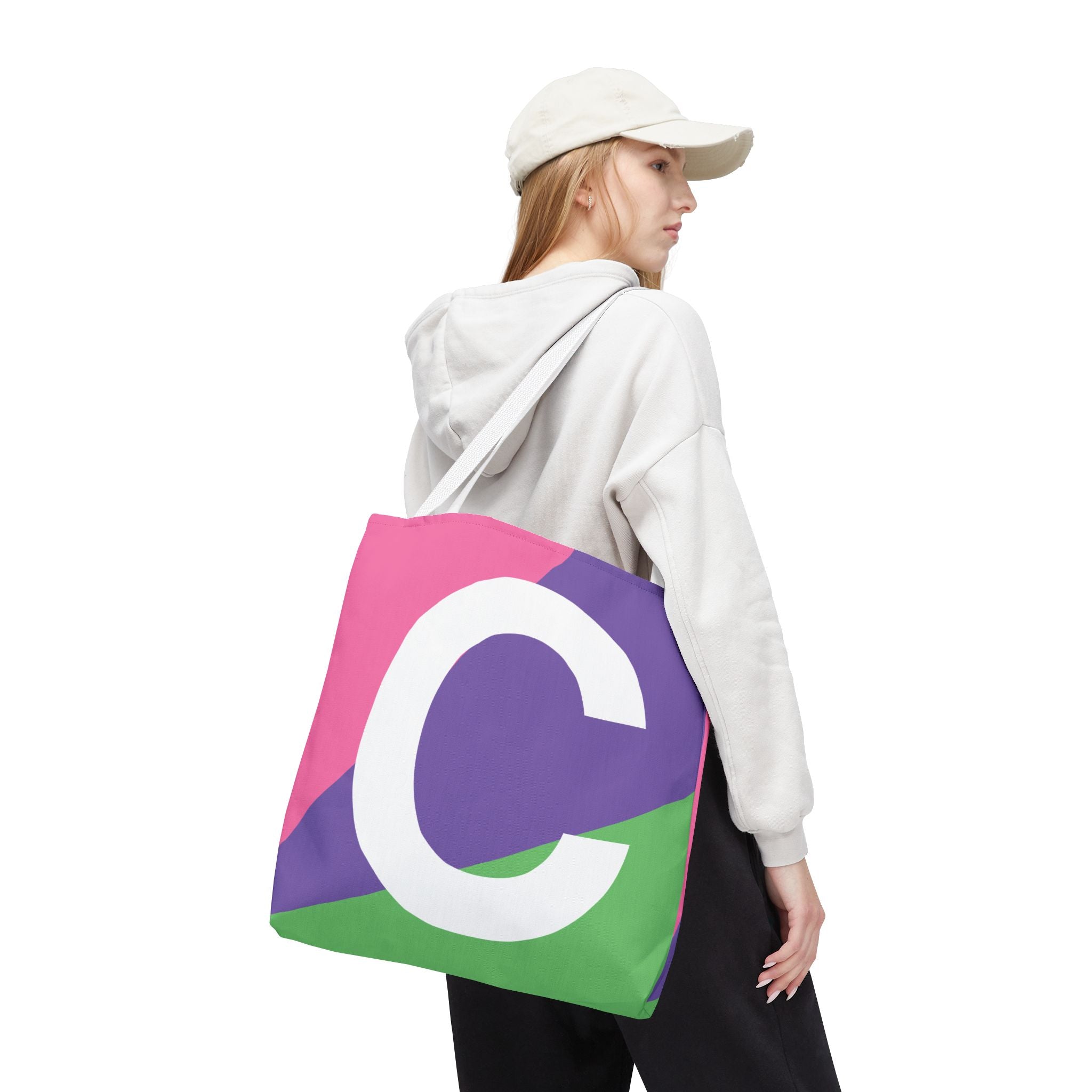 Monogram 'C' Colorblock Tote Bag — Personalized Initial C Shoulder Tote