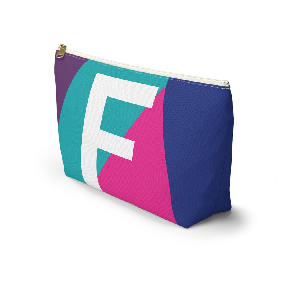 Initials Colorblock Accessory Pouch — Monogram F T-Bottom Cosmetic Bag
