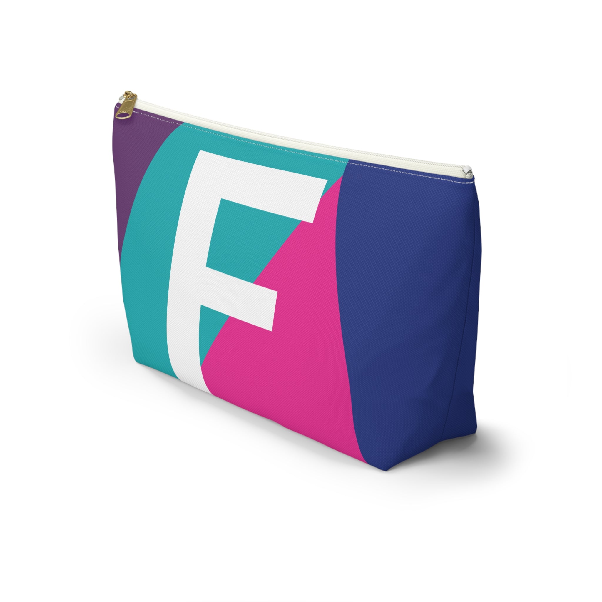Initials Colorblock Accessory Pouch — Monogram F T-Bottom Cosmetic Bag