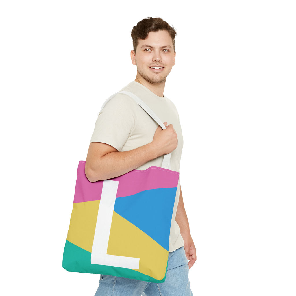 Monogram 'L' Colorblock Tote Bag — Personalized Initial L Shoulder Tote