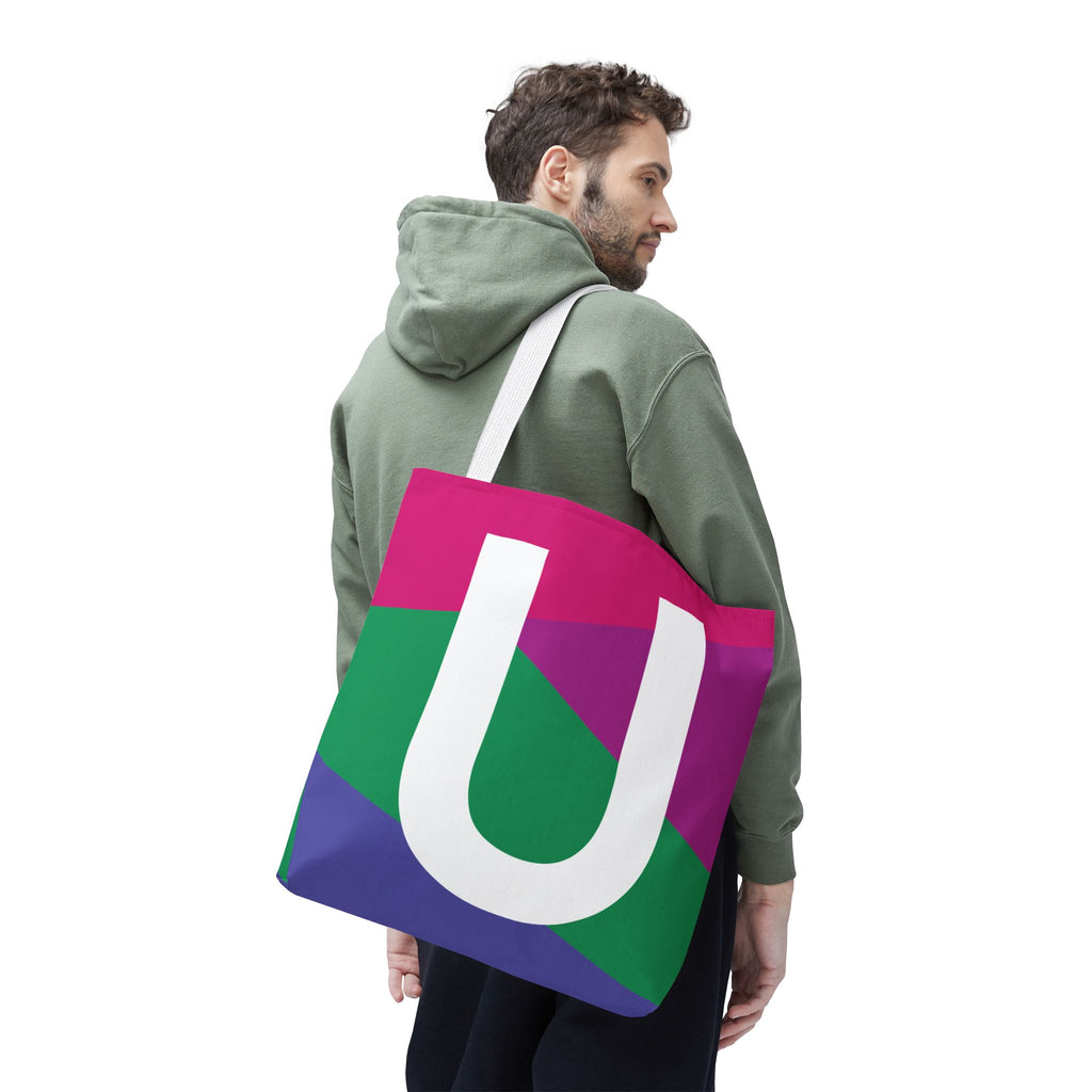 Monogram 'U' Colorblock Tote Bag — Personalized Initial U Shoulder Tote