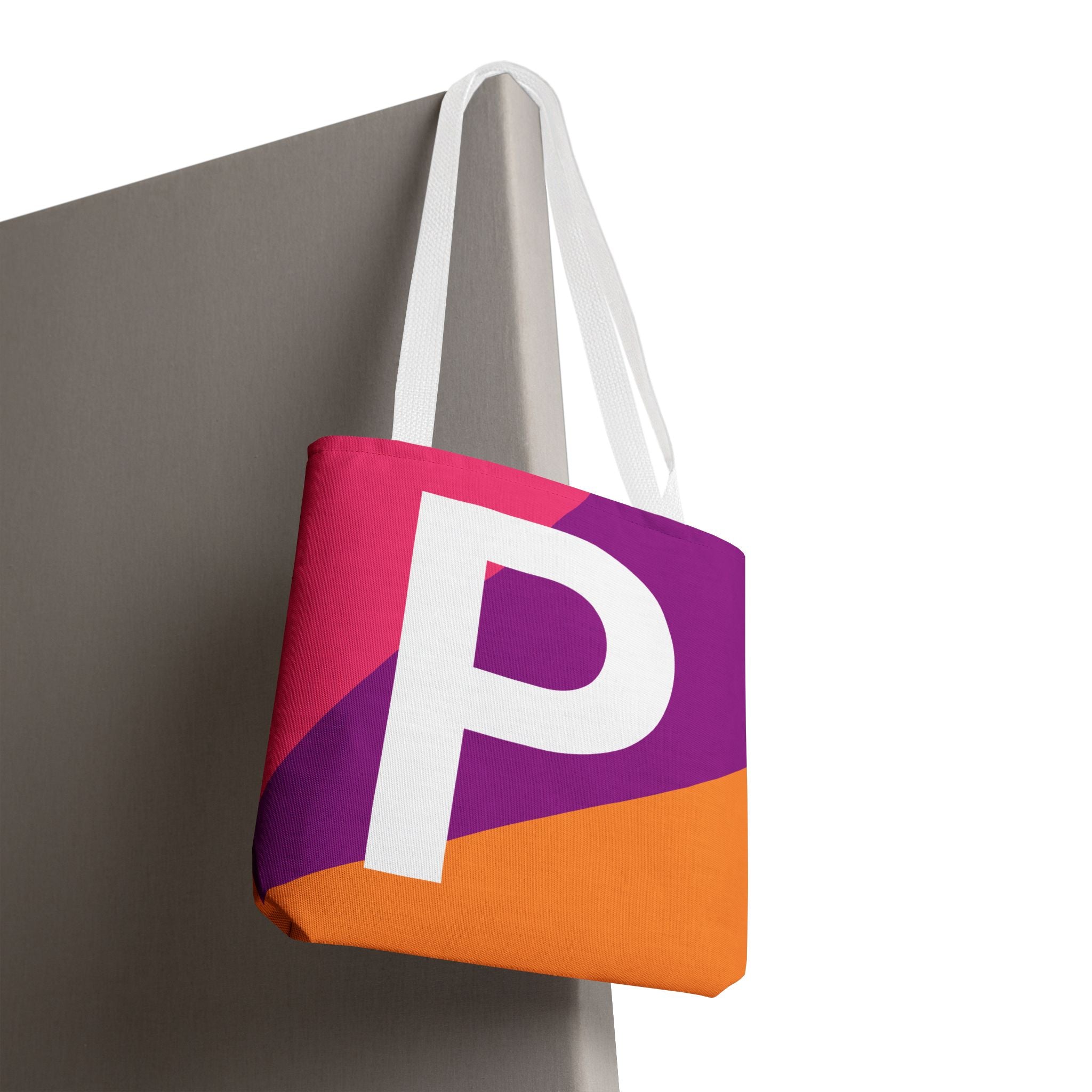 Monogram 'P' Colorblock Tote Bag — Personalized Initial P Shoulder Tote