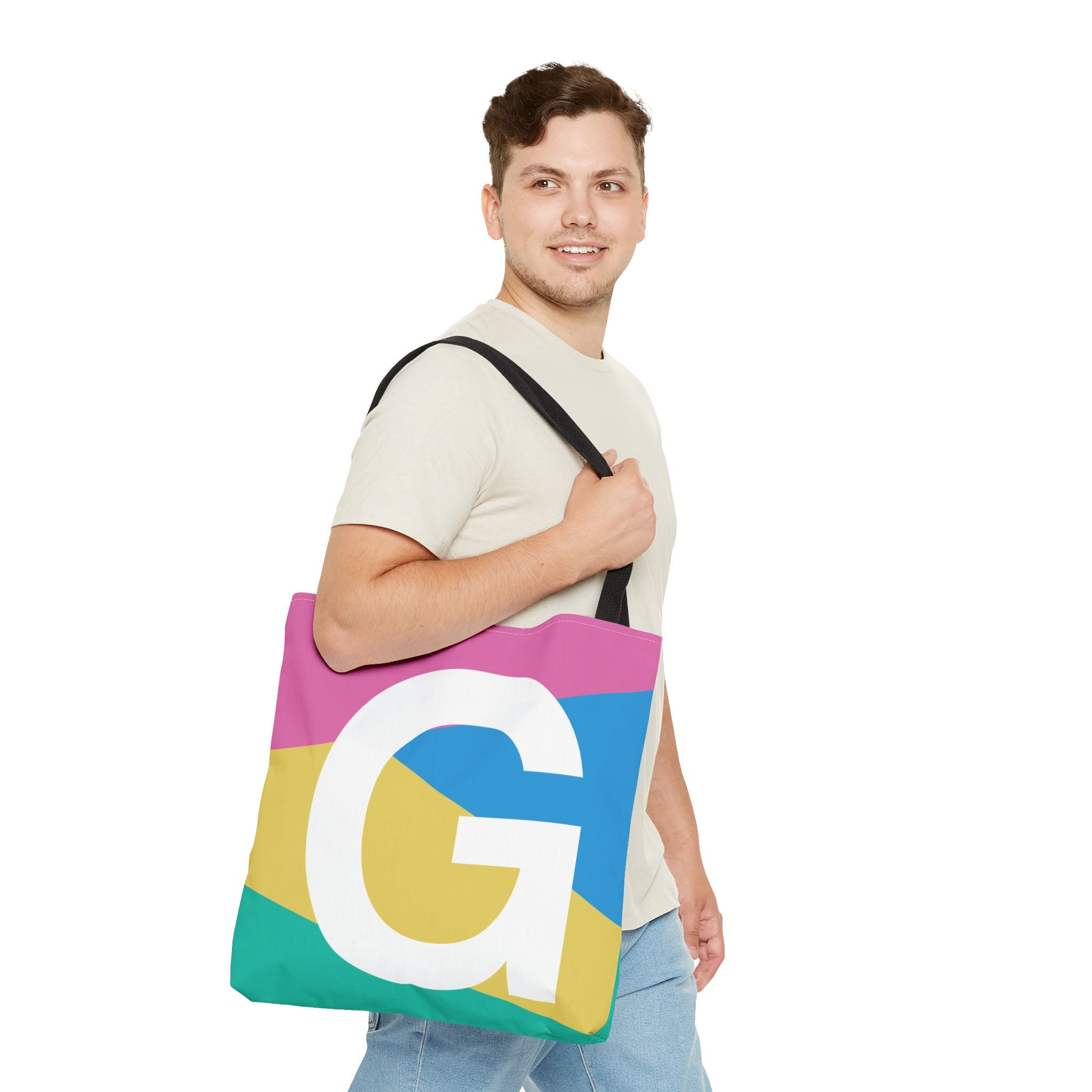 Monogram 'G' Colorblock Tote Bag — Personalized Initial G Shoulder Tote