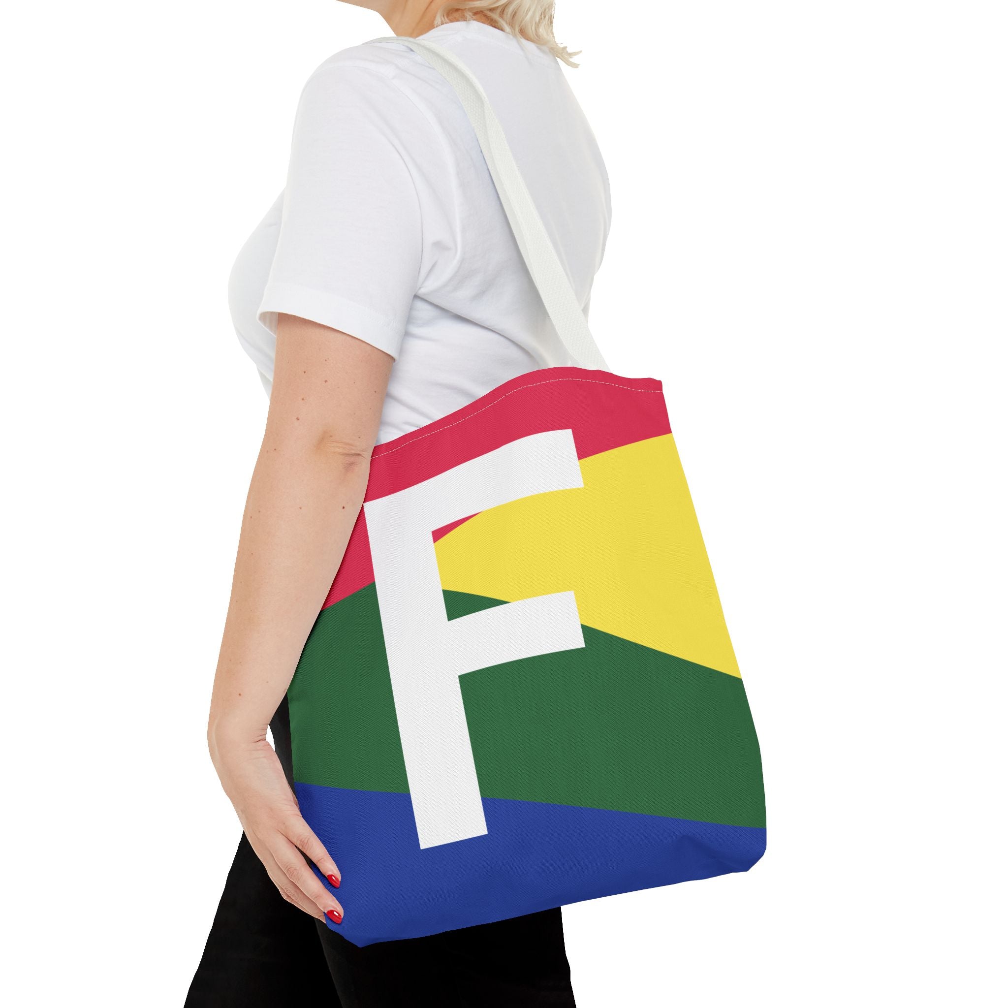 Monogram 'F' Colorblock Tote Bag — Personalized Initial F Shoulder Tote