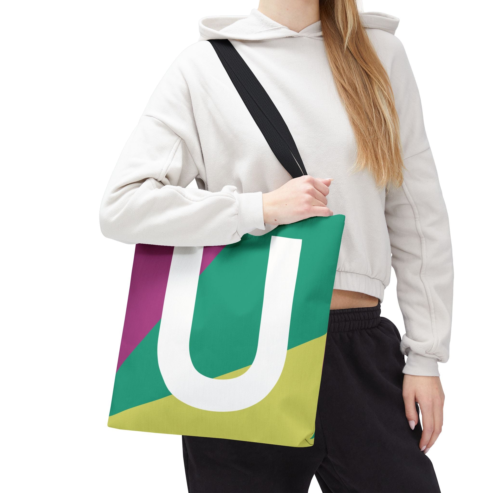 Monogram 'U' Colorblock Tote Bag — Personalized Initial U Shoulder Tote