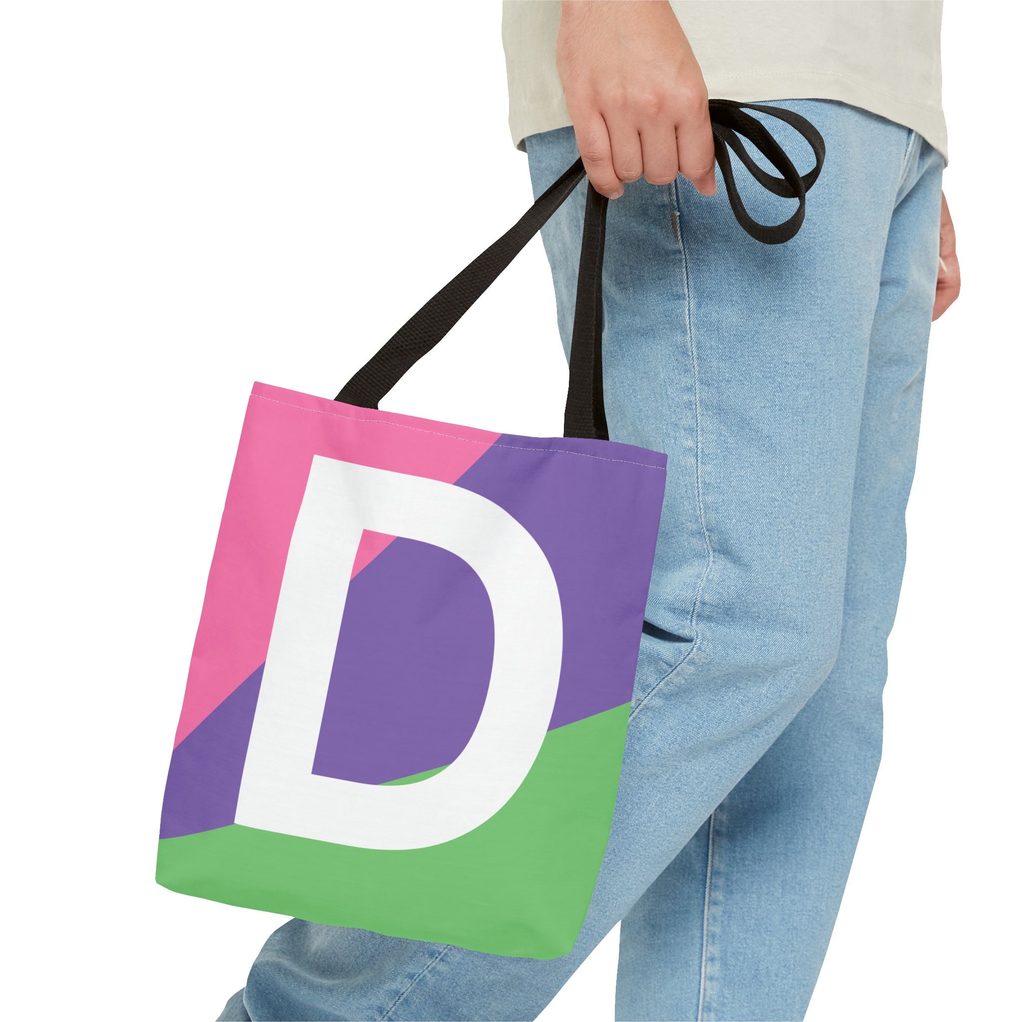 Monogram 'D' Colorblock Tote Bag — Personalized Initial D Shoulder Tote
