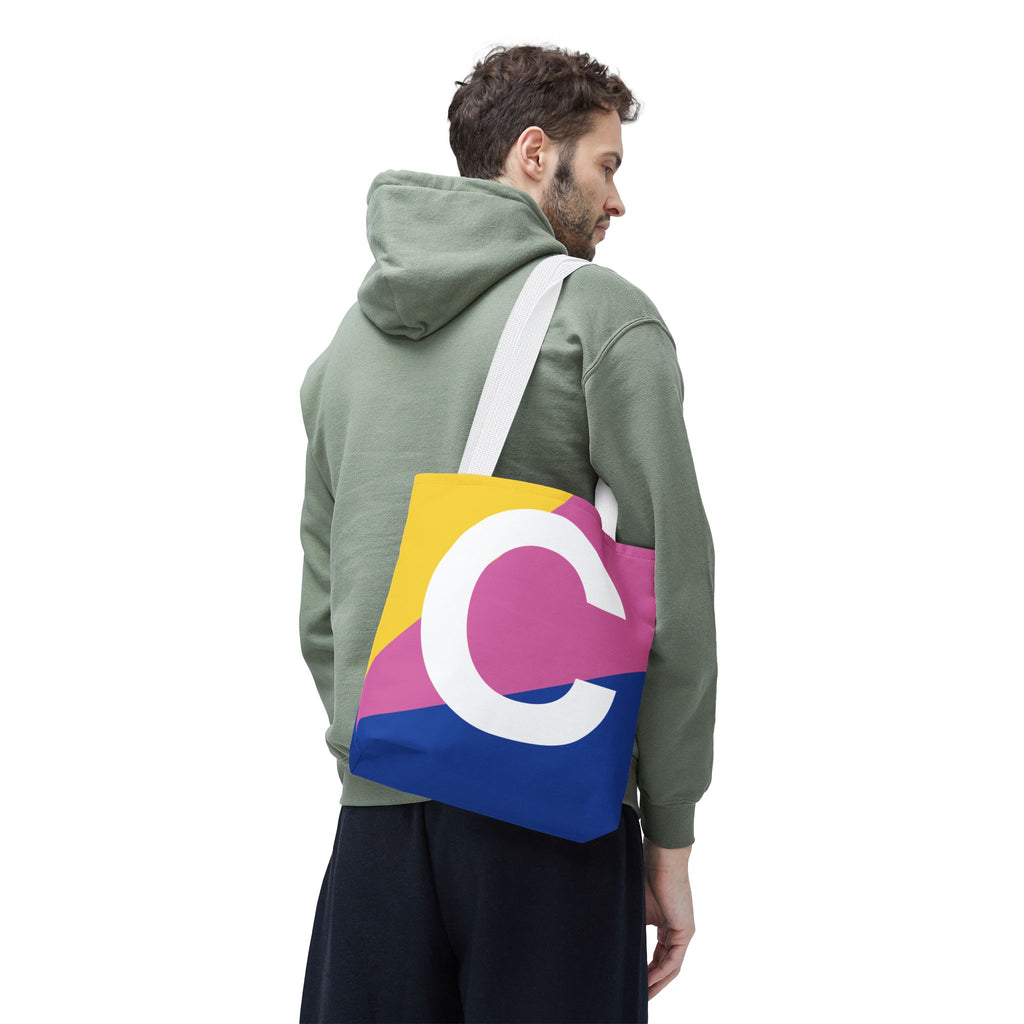 Monogram 'C' Colorblock Tote Bag — Personalized Initial C Shoulder Tote