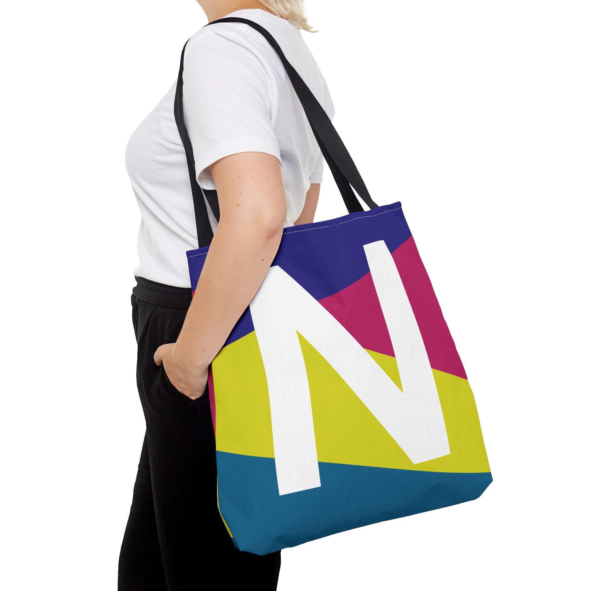 Monogram 'N' Colorblock Tote Bag — Personalized Initial N Shoulder Tote