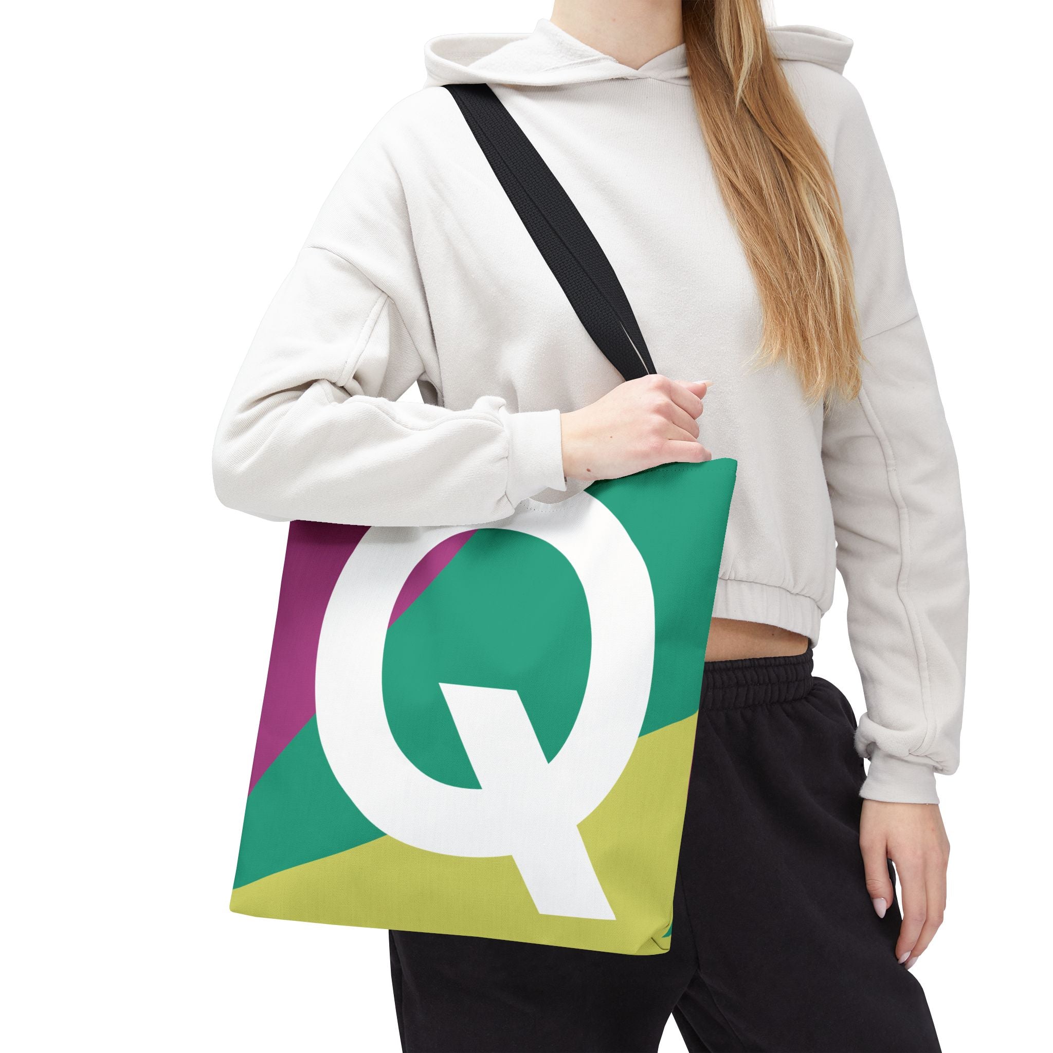 Monogram 'Q' Colorblock Tote Bag — Personalized Initial Q Shoulder Tote