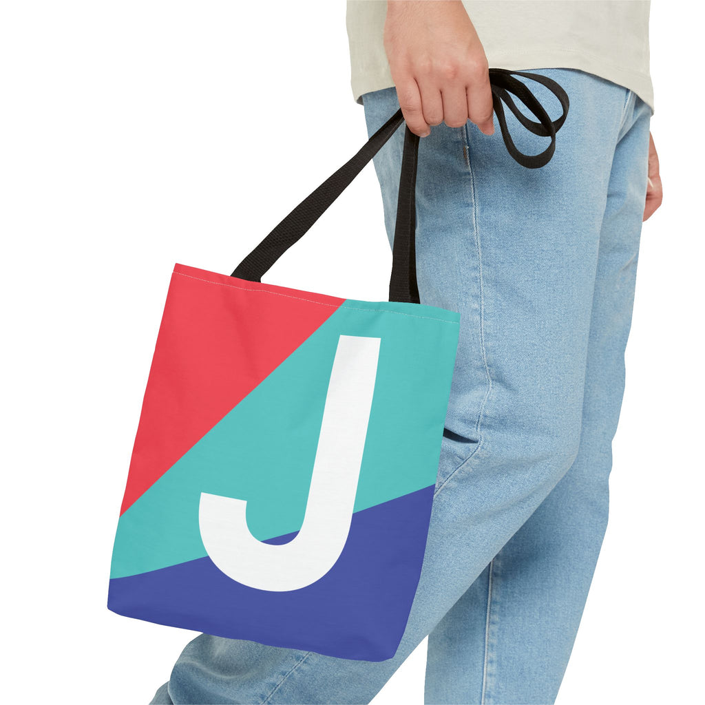 Monogram 'J' Colorblock Tote Bag — Personalized Initial J Shoulder Tote