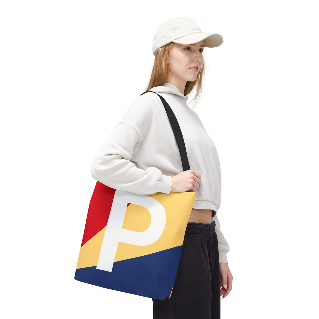 Monogram 'P' Colorblock Tote Bag — Personalized Initial P Shoulder Tote