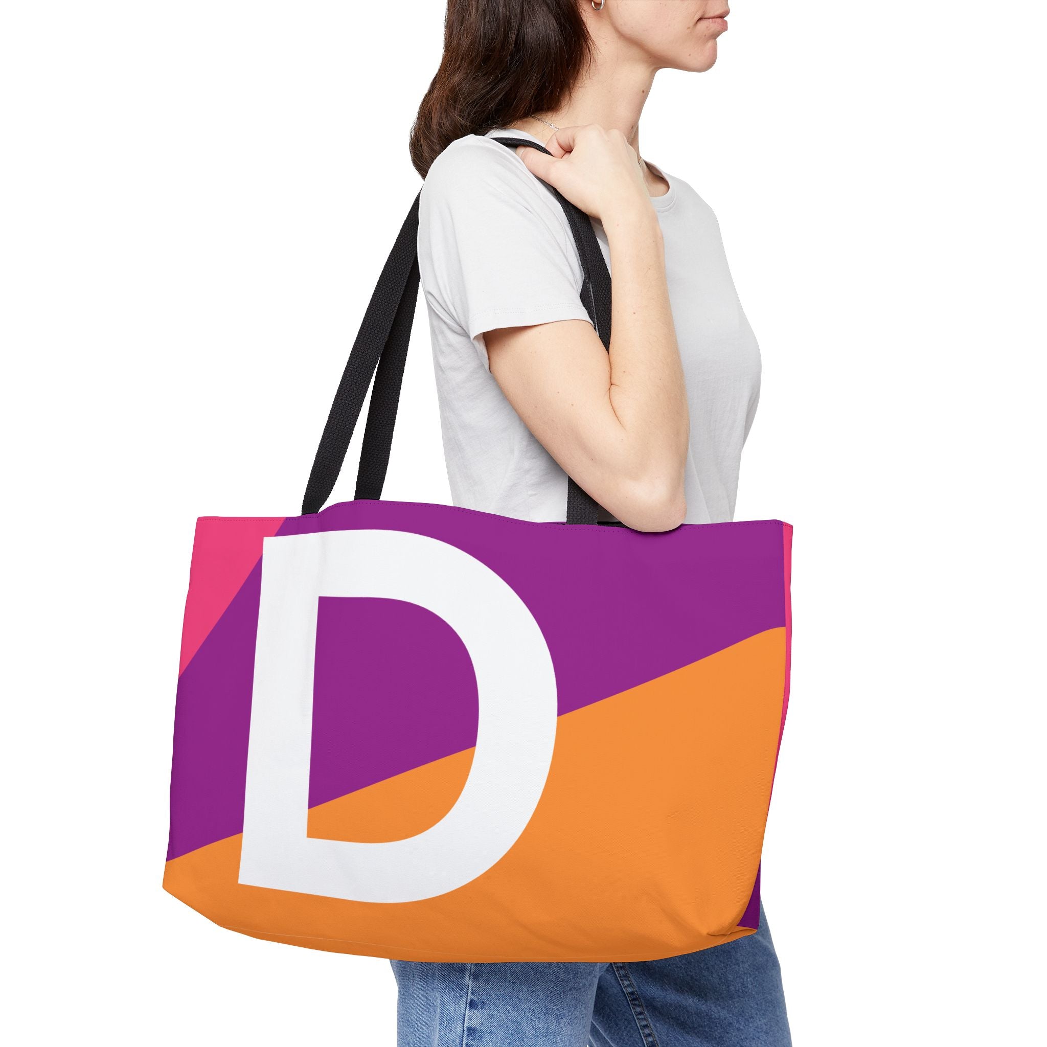 Personalized 'D' Colorblock Tote Bag — Monogram Weekender Tote